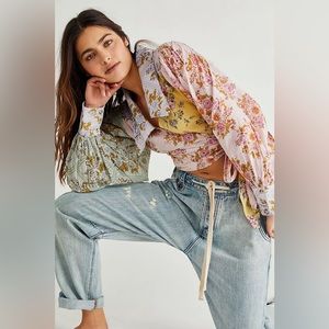 Free People Lucky Penny Floral Wrapped Crop Top